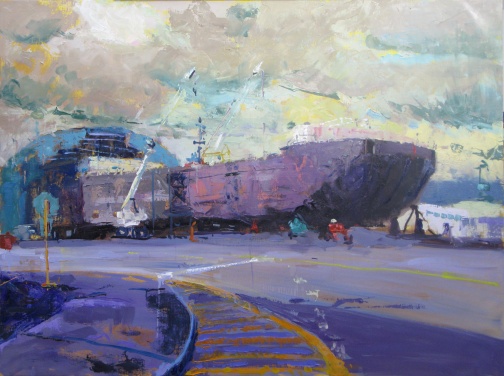 "Betsy Arntz Barge Under Construction" 30" x 40" oil on linen