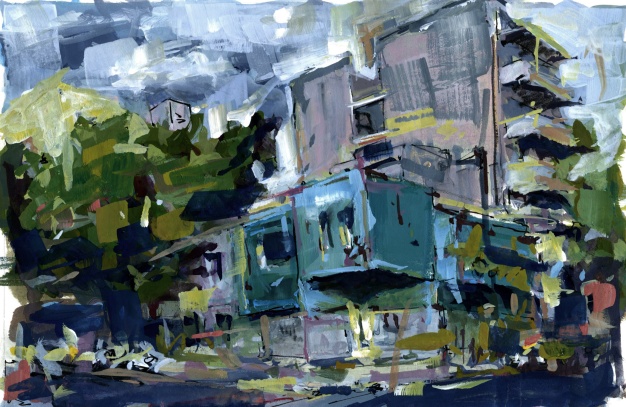 Across from the Negroni Bar 6" x 9" gouache